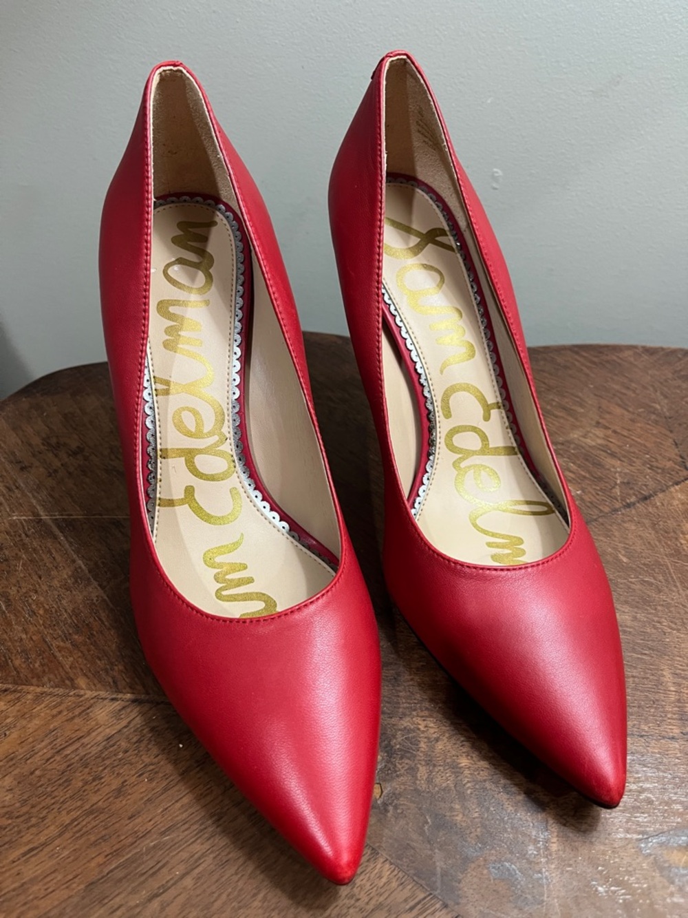 Sam Edelman Red Pointed-Toe Leather Pumps - Classic Stiletto